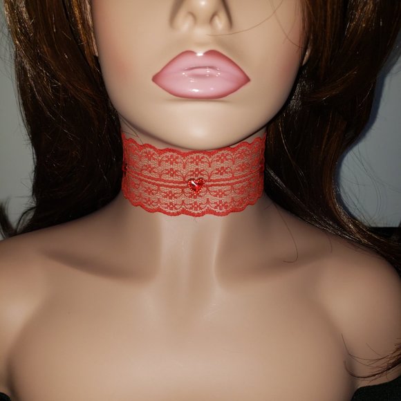 Ravishing Red Lace and Hearts Choker - Picture 1 of 5